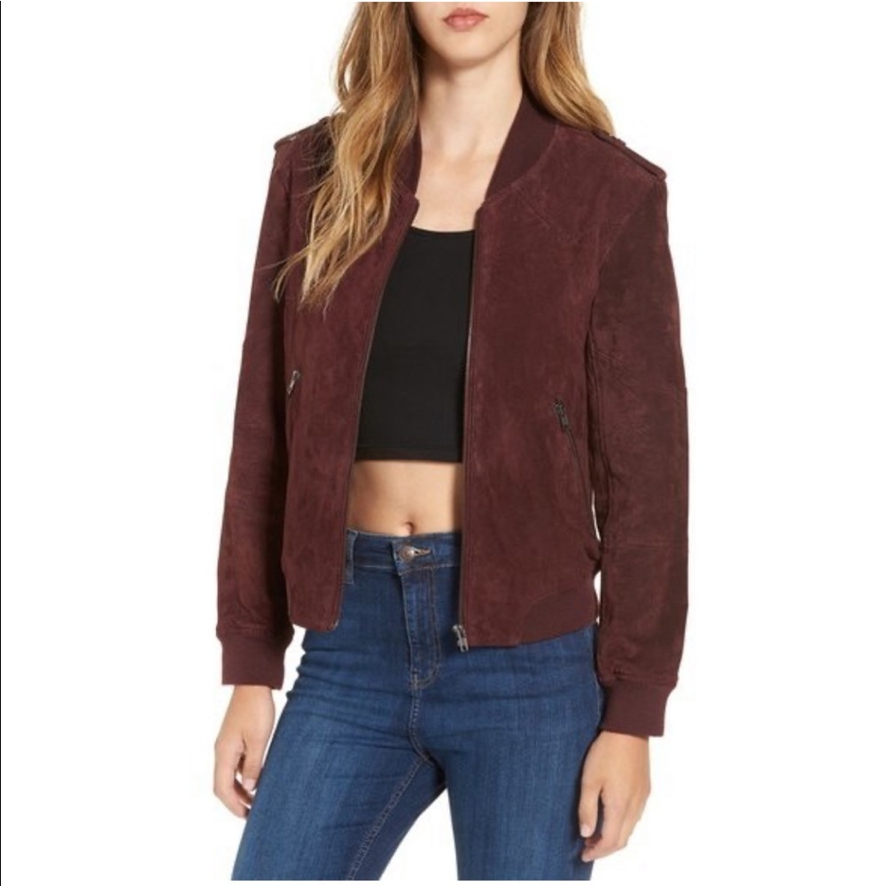 Blank NYC burgundy suede Moto jacket